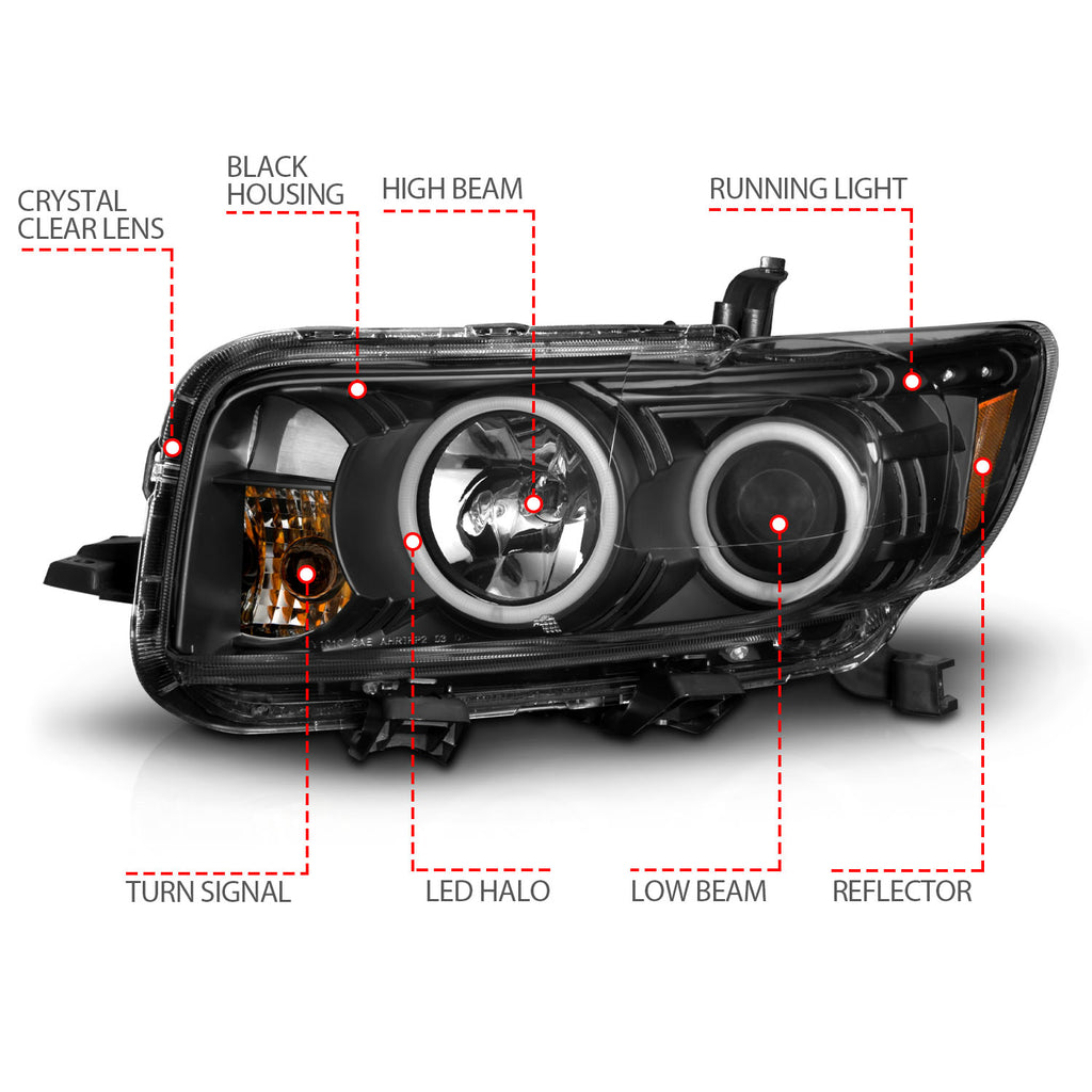 ANZO USA 121280 Projector Headlight Set w/Halo for Select Scion xB