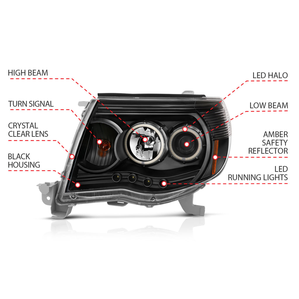 ANZO USA 121282 Projector Headlight Set w/Halo for Select Toyota Tacoma