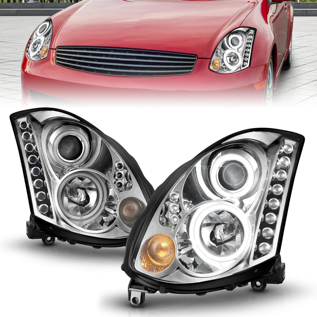 ANZO USA 121364 Projector Headlight Set w/Halo for Select INFINITI G35