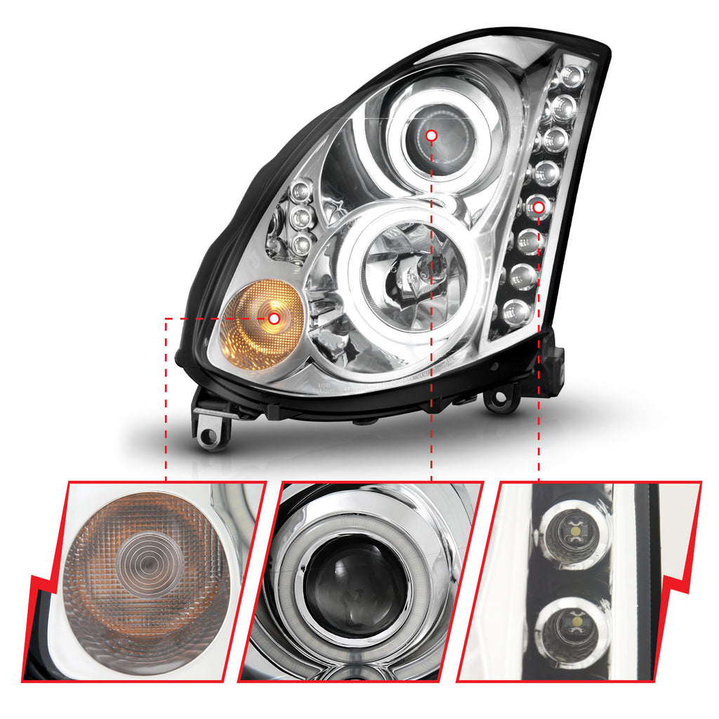 ANZO USA 121364 Projector Headlight Set w/Halo for Select INFINITI G35