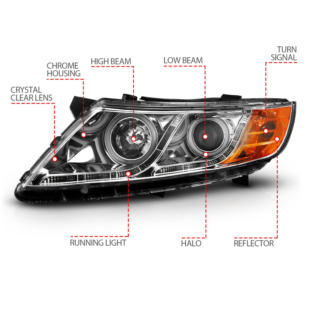 ANZO USA 121459 Projector Headlight Set w/Halo for Select Kia Optima