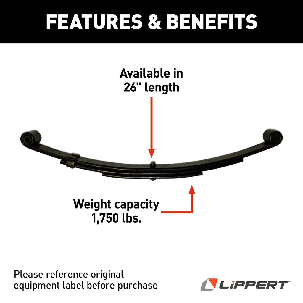 CURT 124903L Trailer Double-Eye Leaf Spring, 1,750-lb. Spring Capacity, 4-Leaf