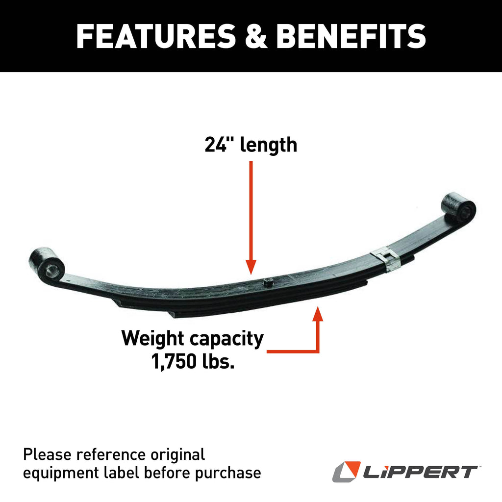 CURT 125215 Trailer Double-Eye Leaf Spring, 1,750-lb. Spring Capacity, 3-Leaf