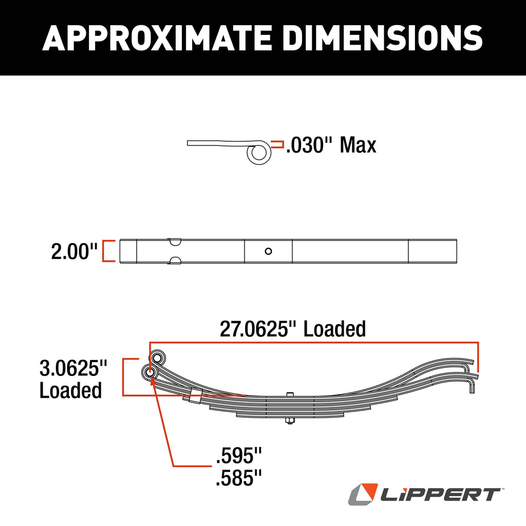 CURT 125250 Trailer Slipper Spring, 2,500-lb., 4-Leaf, 2" Wide x 26-7/8" Long Eye-to-Eye