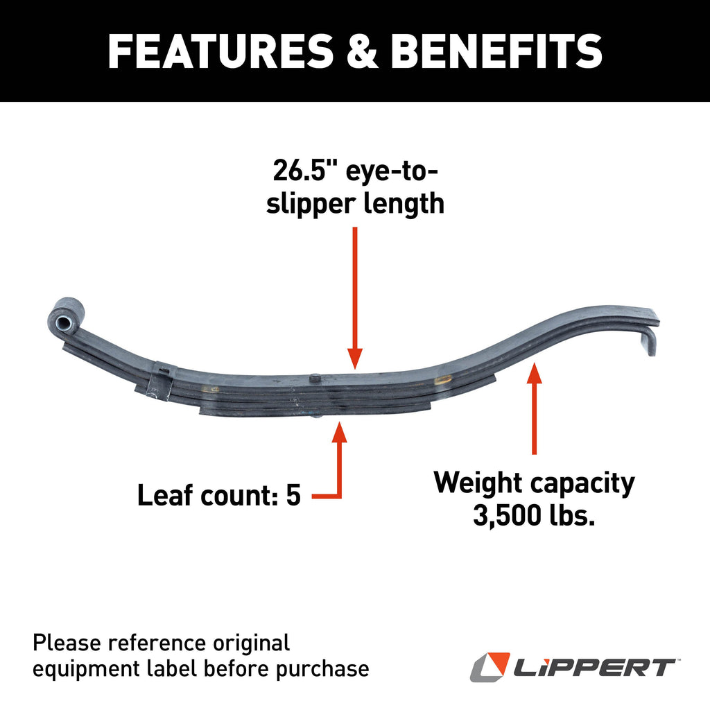CURT 125250 Trailer Slipper Spring, 2,500-lb., 4-Leaf, 2" Wide x 26-7/8" Long Eye-to-Eye