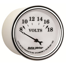Load image into Gallery viewer, AutoMeter 1292 GAUGE, VOLTMETER, 2 1/16", 18V, ELEC, OLD TYME WHITE II