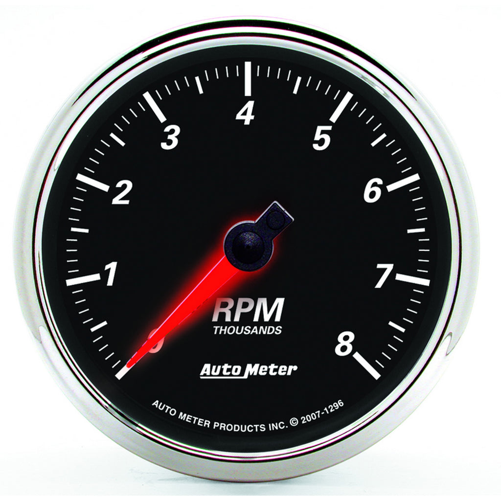 AutoMeter 1296 GAUGE, TACHOMETER, 3 3/8", 8K RPM, IN-DASH, DESIGNER BLACK II