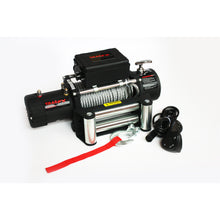 Load image into Gallery viewer, 12V-Electric-12K-Lb-Cap-94-Ft-Wire-Rope-Roller-Fairlead-Wired-Remote