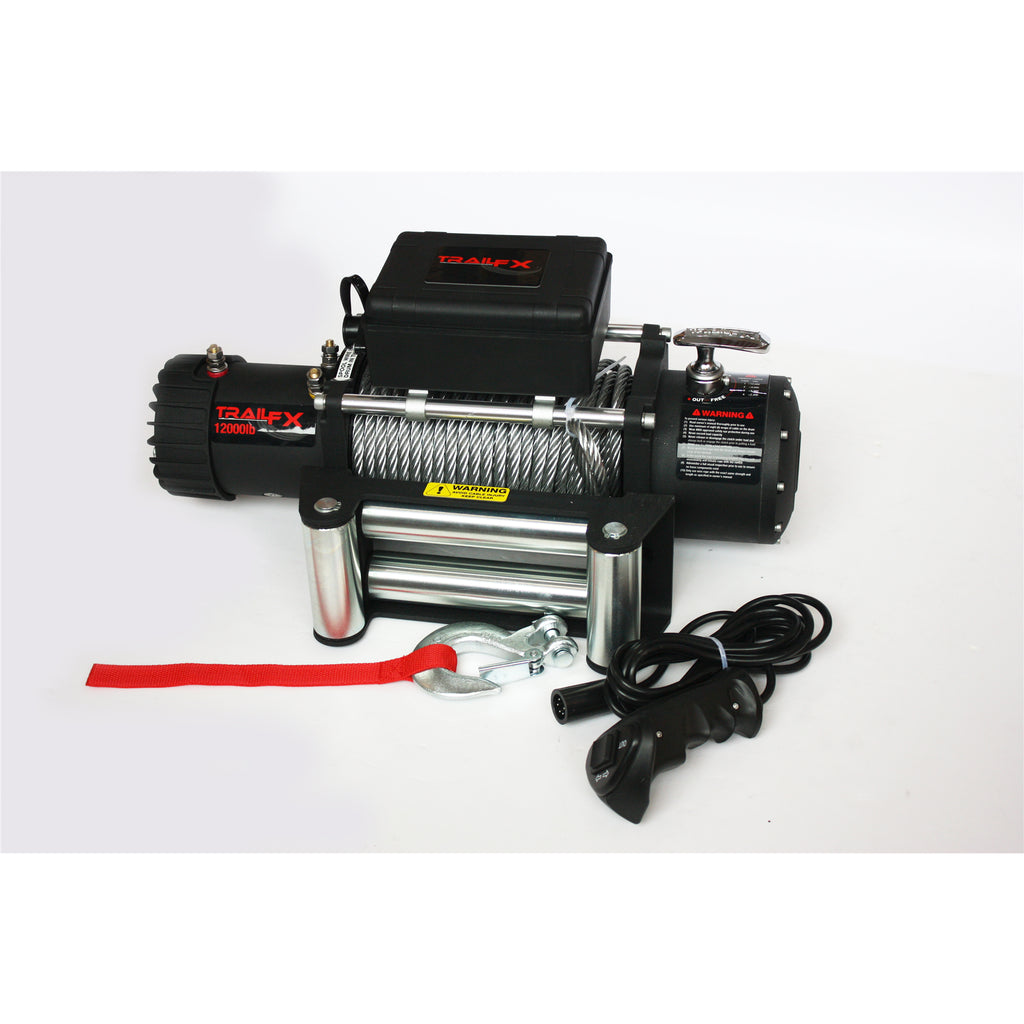 12V-Electric-12K-Lb-Cap-94-Ft-Wire-Rope-Roller-Fairlead-Wired-Remote