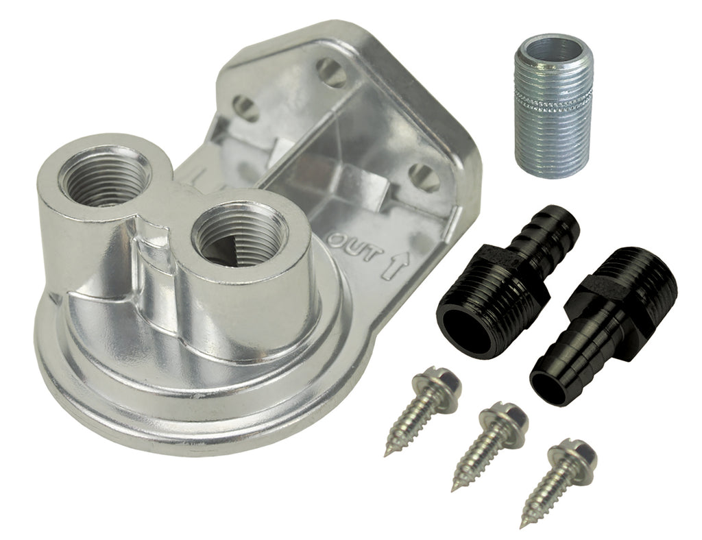 Derale 13005 Single Ports Up 3/8" NPT Remote Filter Mount Kit with 3/4"-16 Filter Threads