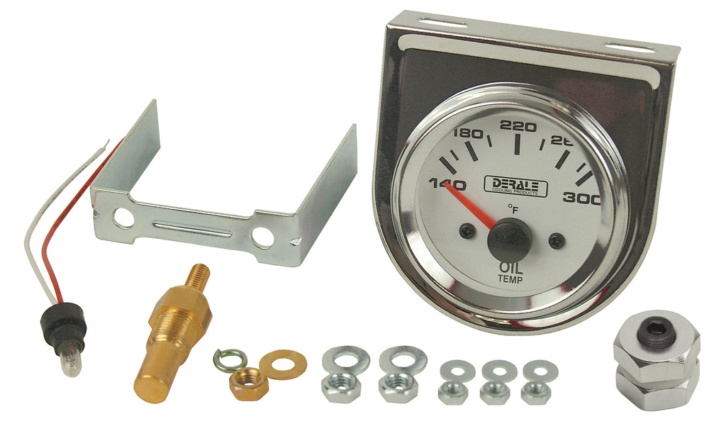 Derale 13009 Lighted Black on White 2-1/16" Electric Oil Temperature Gauge Kit