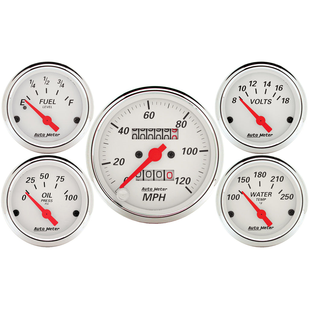 AutoMeter 1300 GAUGE KIT, 5 PC., 3 1/8" & 2 1/16", MECH. SPEEDOMETER, ARCTIC WHITE