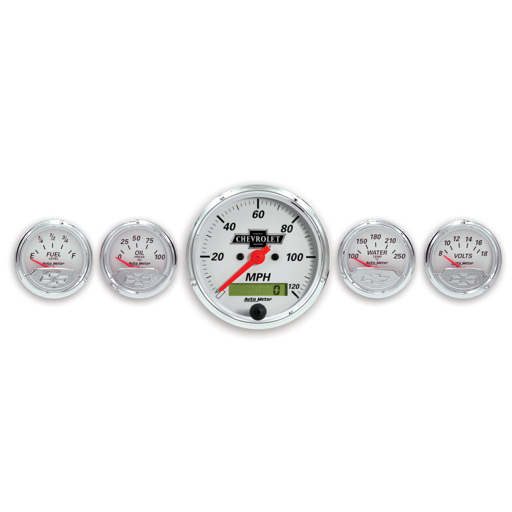 AutoMeter 1302-00408 GAUGE KIT, 5 PC., 3 1/8" & 2 1/16", ELEC. SPEEDO., CHEVROLET HERITAGE BOWTIE
