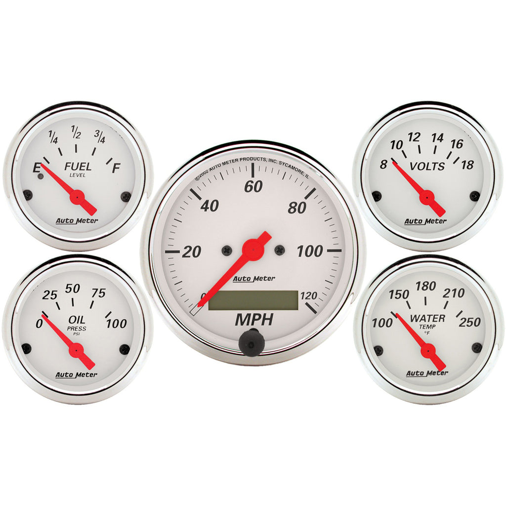 AutoMeter 1302 GAUGE KIT, 5 PC., 3 1/8" & 2 1/16", ELEC. SPEEDOMETER, ARCTIC WHITE