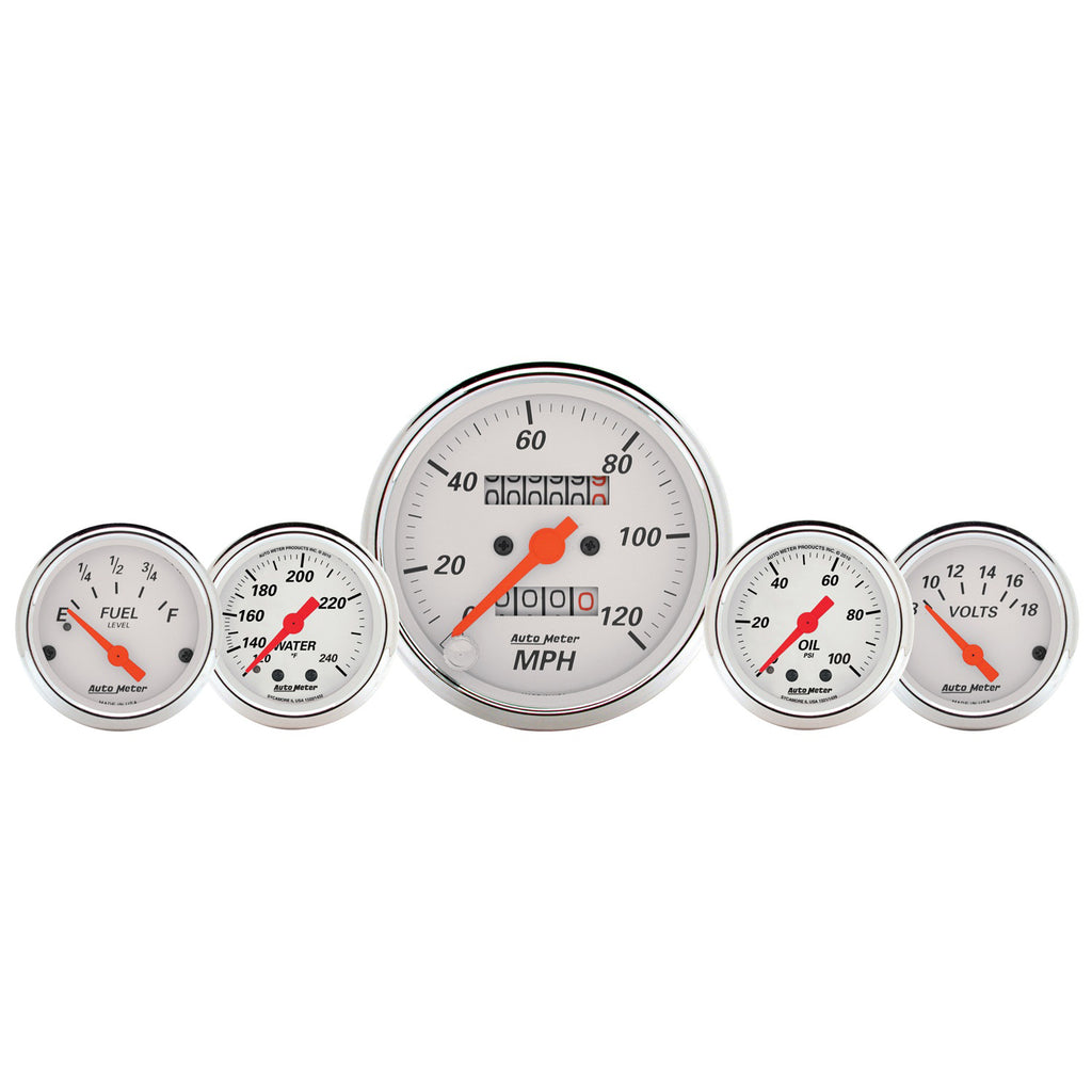 AutoMeter 1311 GAUGE KIT, 5 PC., 3 1/8" & 2 1/16", MECH. SPEEDO., WTMP & OILP, ARCTIC WHT