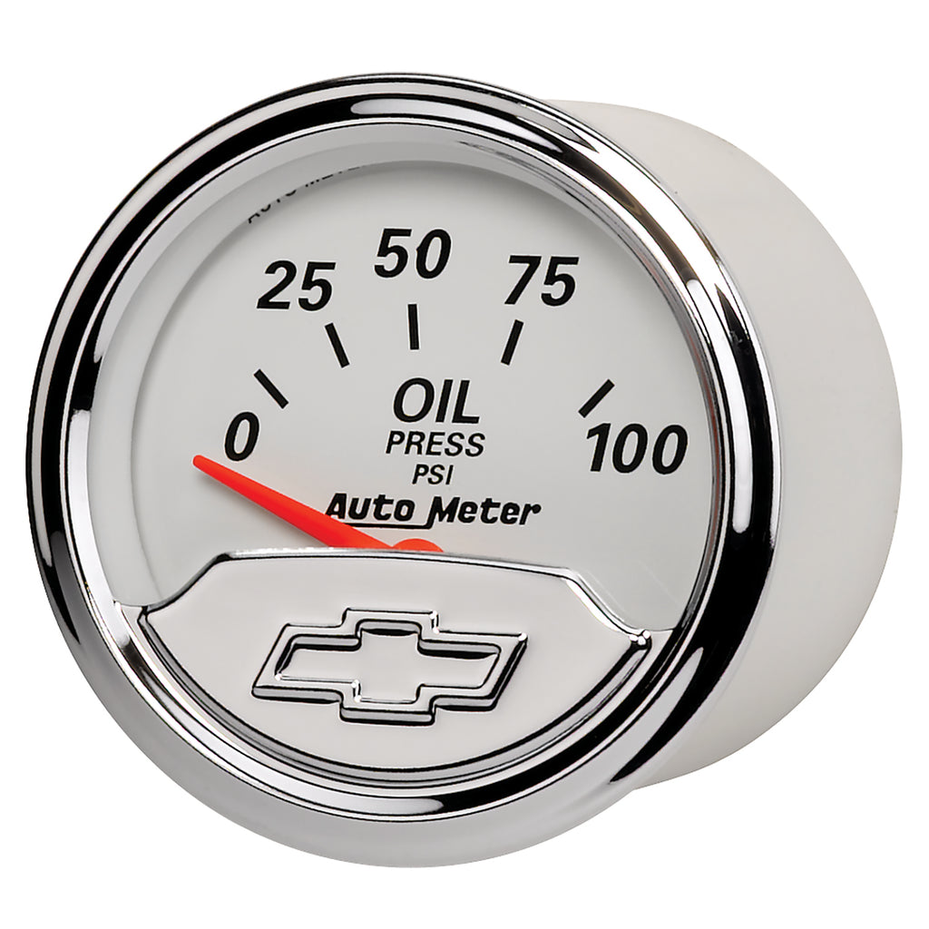 AutoMeter 1327-00408 GAUGE, OIL PRESS, 2 1/16", 100PSI, ELEC, CHEVROLET HERITAGE BOWTIE