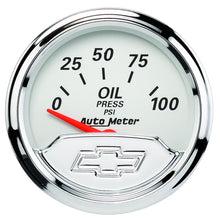 Load image into Gallery viewer, AutoMeter 1327-00408 GAUGE, OIL PRESS, 2 1/16", 100PSI, ELEC, CHEVROLET HERITAGE BOWTIE