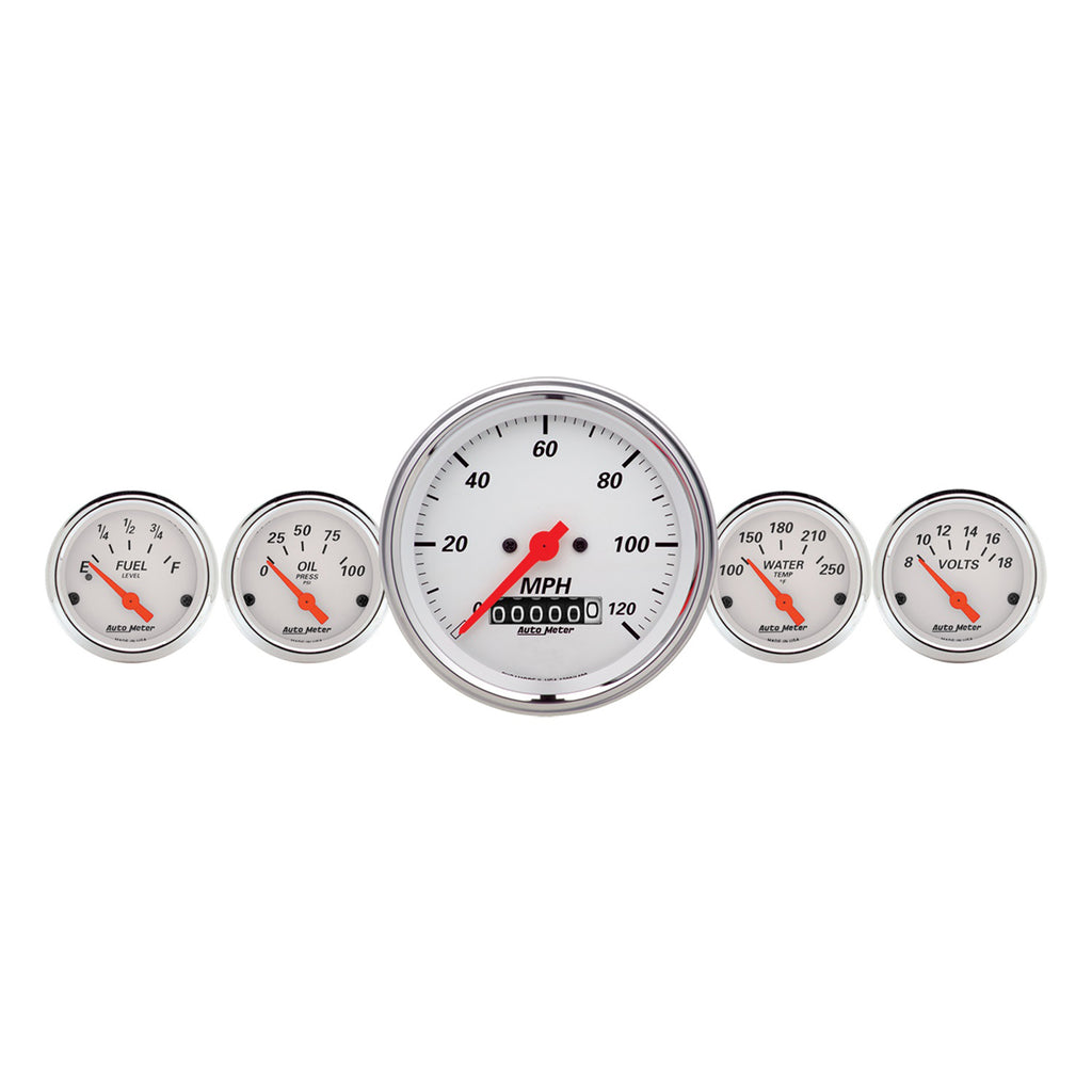 AutoMeter 1340 GAUGE KIT, 5 PC., 3 3/8" & 2 1/16", ELEC. SPEEDOMETER, ARCTIC WHITE