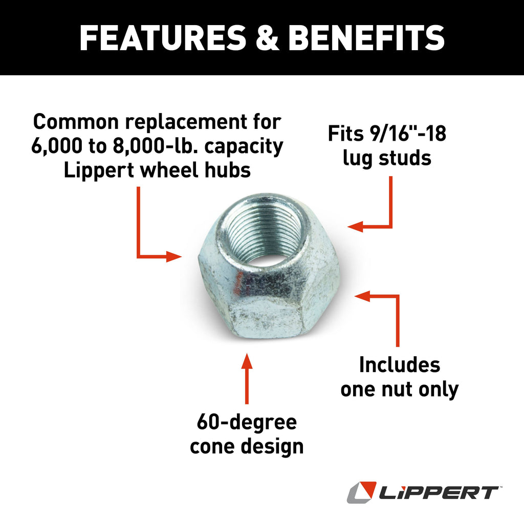 CURT 134581 60° Cone Trailer Lug Nut - 9/16"-18