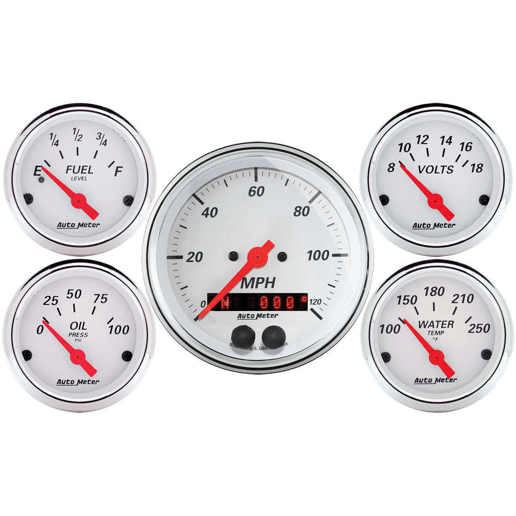 AutoMeter 1350 GAUGE KIT, 5 PC., 3 3/8" & 2 1/16", GPS SPEEDOMETER, ARCTIC WHITE