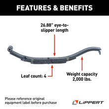 Load image into Gallery viewer, CURT 136527 Trailer Slipper Spring, 2,000-lb., 4-Leaf, 2" Wide x 26-7/8" Long Eye-to-Eye