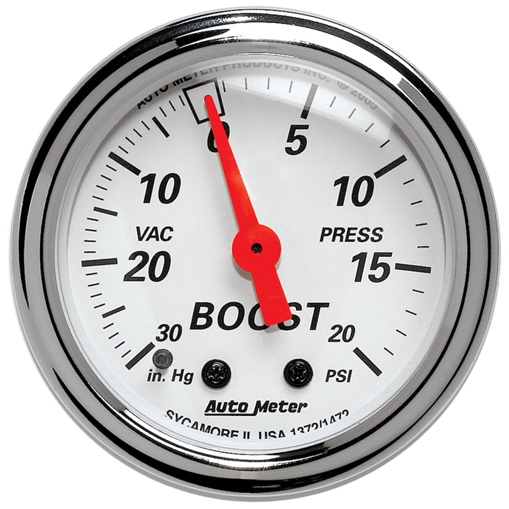 AutoMeter 1372 GAUGE, VAC/BOOST, 2 1/16", 30INHG-20PSI, MECHANICAL, ARCTIC WHITE