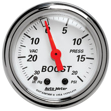 Load image into Gallery viewer, AutoMeter 1372 GAUGE, VAC/BOOST, 2 1/16", 30INHG-20PSI, MECHANICAL, ARCTIC WHITE