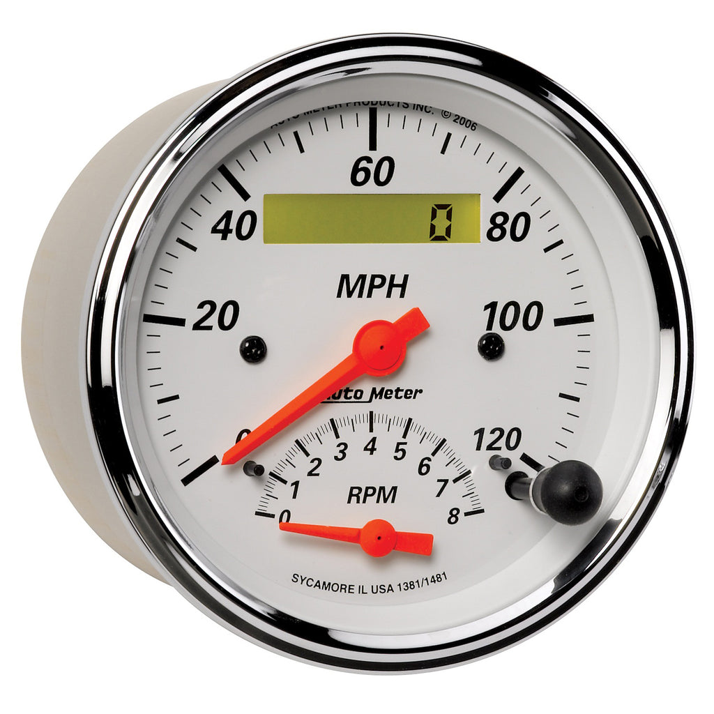 AutoMeter 1381 GAUGE, TACH/SPEEDO, 3 3/8", 120MPH & 8K RPM, ELEC. PROGRAM., ARCTIC WHITE