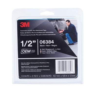 3M 06384 Automotive Acrylic Plus Attachment Tape, Black, 1.12 mm, 1/2 in x 5 yd