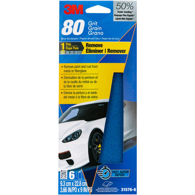 3M 31576-6 Blue Sandpaper, 3-2/3 in X 9 in, 80 G, 6 Pack