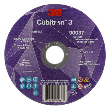 3M AB04007 Cubitron 3 Cut-Off Wheel, 36+, T1, 5 in x 0.045 in x 7/8 in (125 x 1.6 x 22.23 mm)
