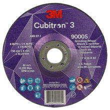 Load image into Gallery viewer, 3M 7100313193 Cubitron 3 Depressed Center Grinding Wheel, 36+, T27, 6 in x 1/4 in x 7/8 in (150x6x22.23mm) ANSI