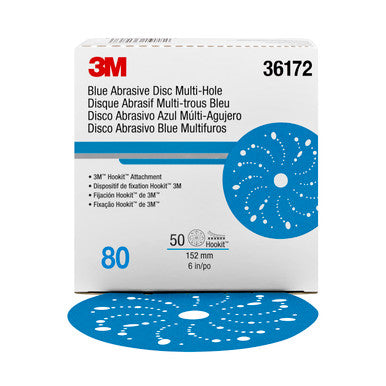 3M 36172 Hookit Blue Abrasive Disc Multi-hole, 6 in, 80 grade