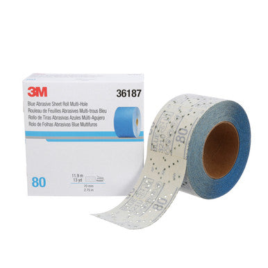3M 36187 Hookit Blue Abrasive Sheet Roll Multi-hole, 80, 2.75 in x 13 y