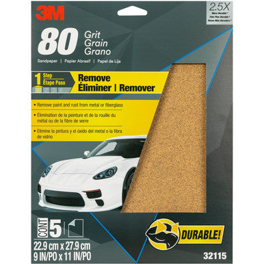 3M 32115 Sandpaper, 80 Grit, 9 in x 11 in