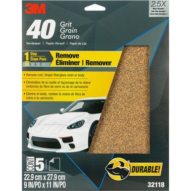 3M 32118 Sandpaper, 9 in x 11 in, 40 Grit