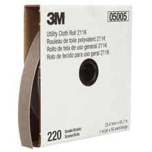 Load image into Gallery viewer, 3M 05005 Utility Cloth Roll 211K, 220 J-weight, 1 in x 50 yd, Full-flex