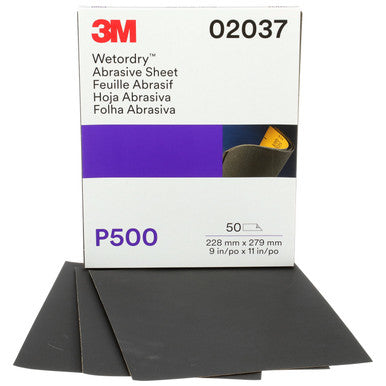3M 02037 Wetordry Abrasive Sheet, P500, 9 in x 11 in