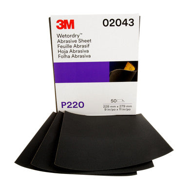 3M 02043 Wetordry Abrasive Sheet, P220, 9 in x 11 in