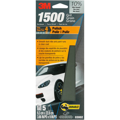 3M 03002NA Wetordry Sandpaper, 3-2/3 in x 9 in, 1500 Grit, 5/Pack