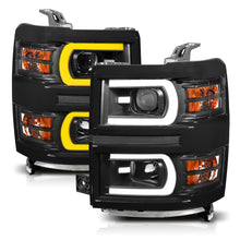 Load image into Gallery viewer, 14-15-Chevrolet-Silverado-1500-Projector-Headlights-W-Plank-Style-Switchback-Black-W-Amber