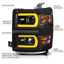 Load image into Gallery viewer, 14-15-Chevrolet-Silverado-1500-Projector-Headlights-W-Plank-Style-Switchback-Black-W-Amber