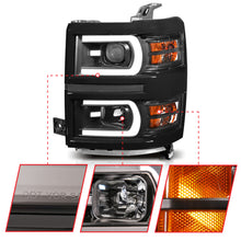 Load image into Gallery viewer, 14-15-Chevrolet-Silverado-1500-Projector-Headlights-W-Plank-Style-Switchback-Black-W-Amber