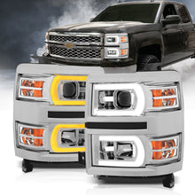 Load image into Gallery viewer, 14-15-Chevrolet-Silverado-1500-Projector-Headlights-W-Plank-Style-Switchback-Chrome-W-Amber