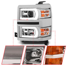 Load image into Gallery viewer, 14-15-Chevrolet-Silverado-1500-Projector-Headlights-W-Plank-Style-Switchback-Chrome-W-Amber