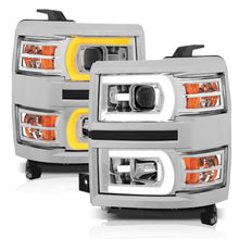 Load image into Gallery viewer, 14-15-Chevrolet-Silverado-1500-Projector-Headlights-W-Plank-Style-Switchback-Chrome-W-Amber