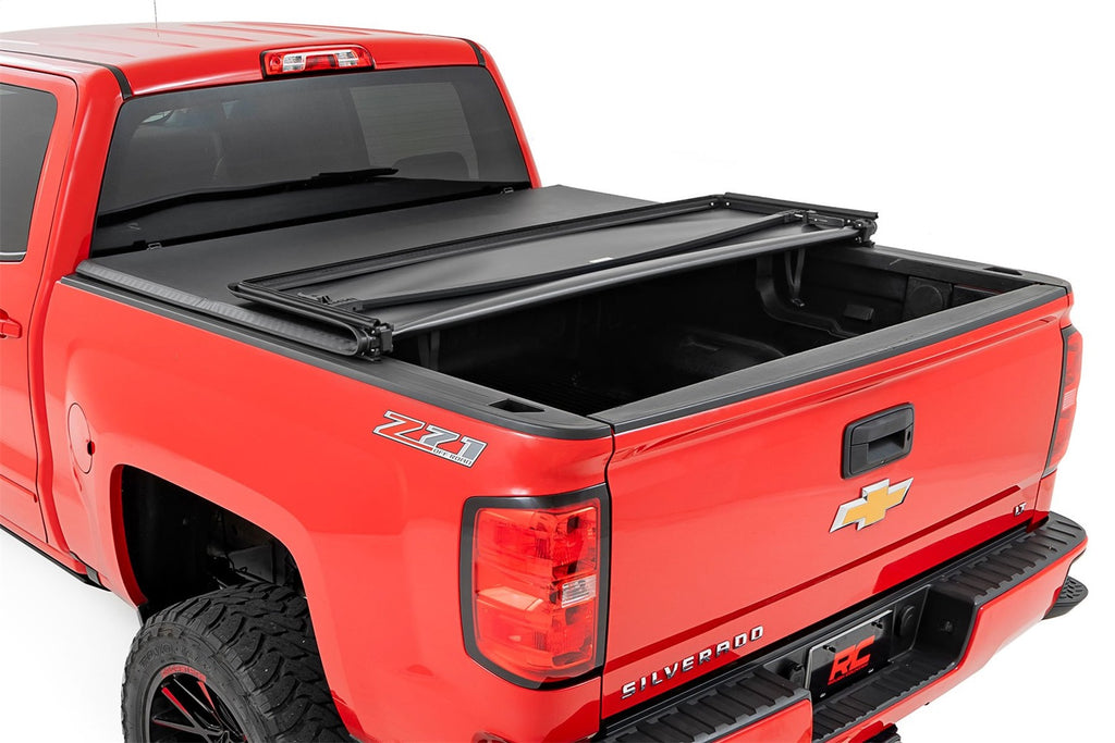 Rough Country 41214550A Soft Tri-Fold Tonneau Bed Cover for Select Chevrolet Silverado 1500, GMC Sierra