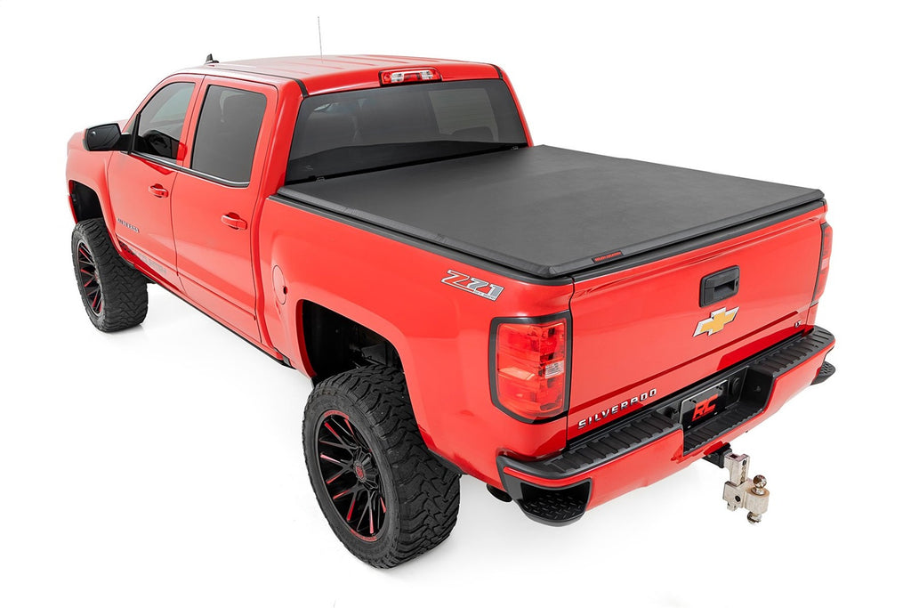 Rough Country 41214550A Soft Tri-Fold Tonneau Bed Cover for Select Chevrolet Silverado 1500, GMC Sierra