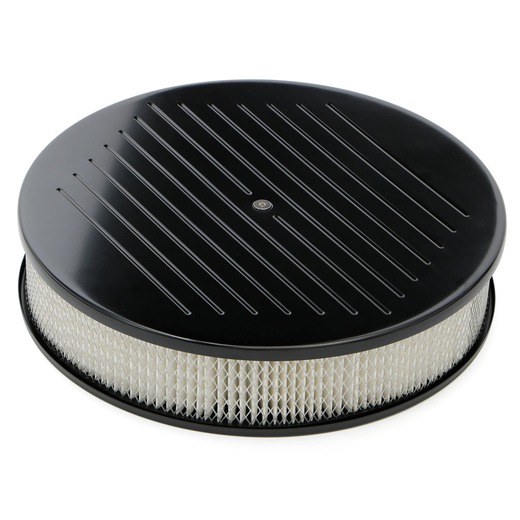 14-In.-Round-Aluminum-Air-Cleaner-Set;-3-In.-Tall;-Pinstripes--Black-Finish