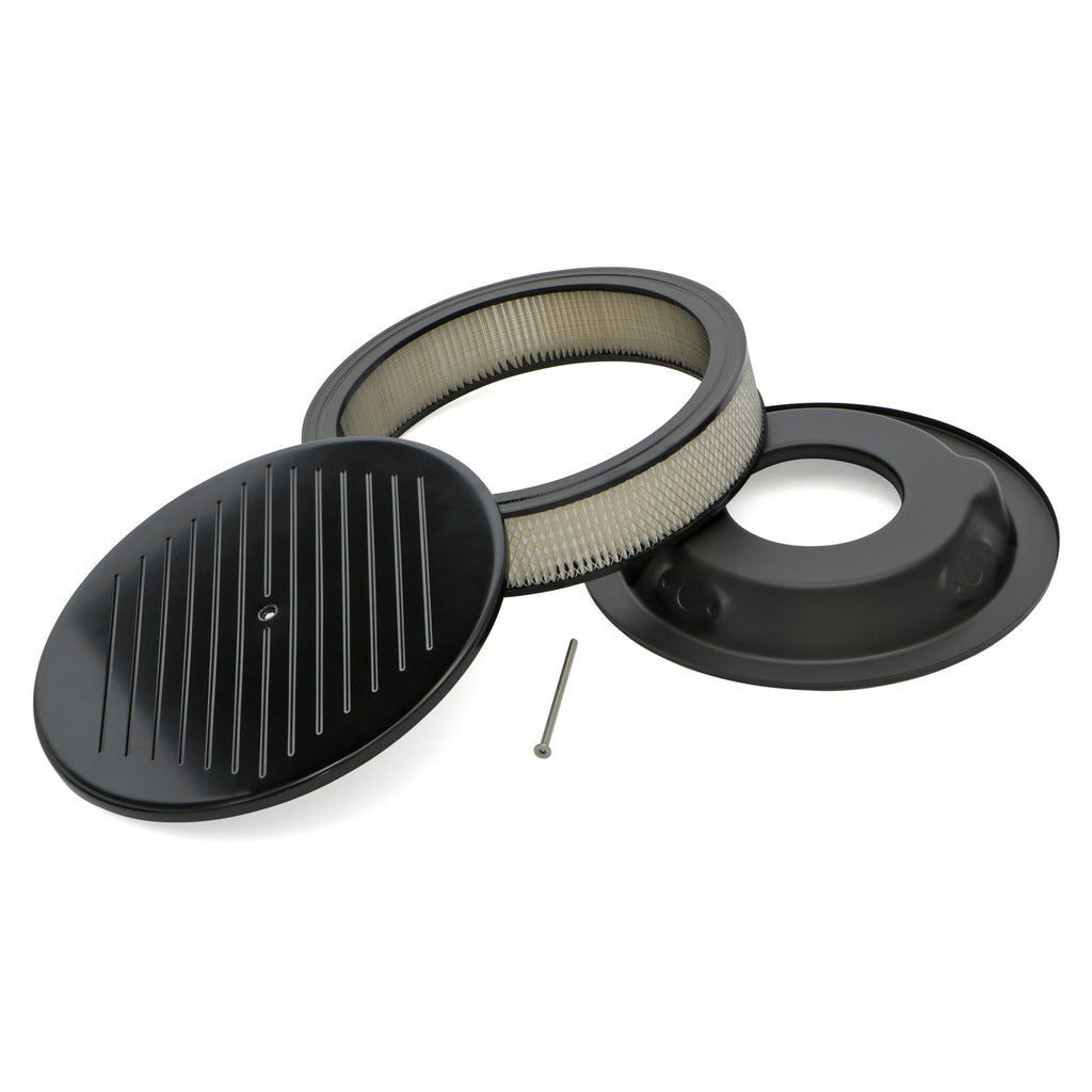 14-In.-Round-Aluminum-Air-Cleaner-Set;-3-In.-Tall;-Pinstripes--Black-Finish